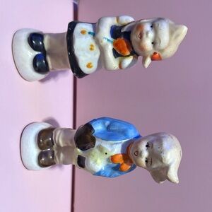 Hummel Cream and Blue Salt and Pepper shakers (Corks Included.)